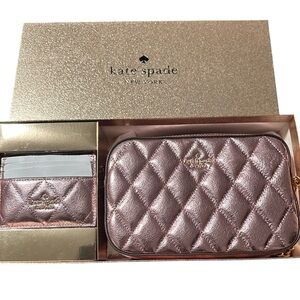 Kate Spade Metallic Quilted Wallet and Card Holder Set